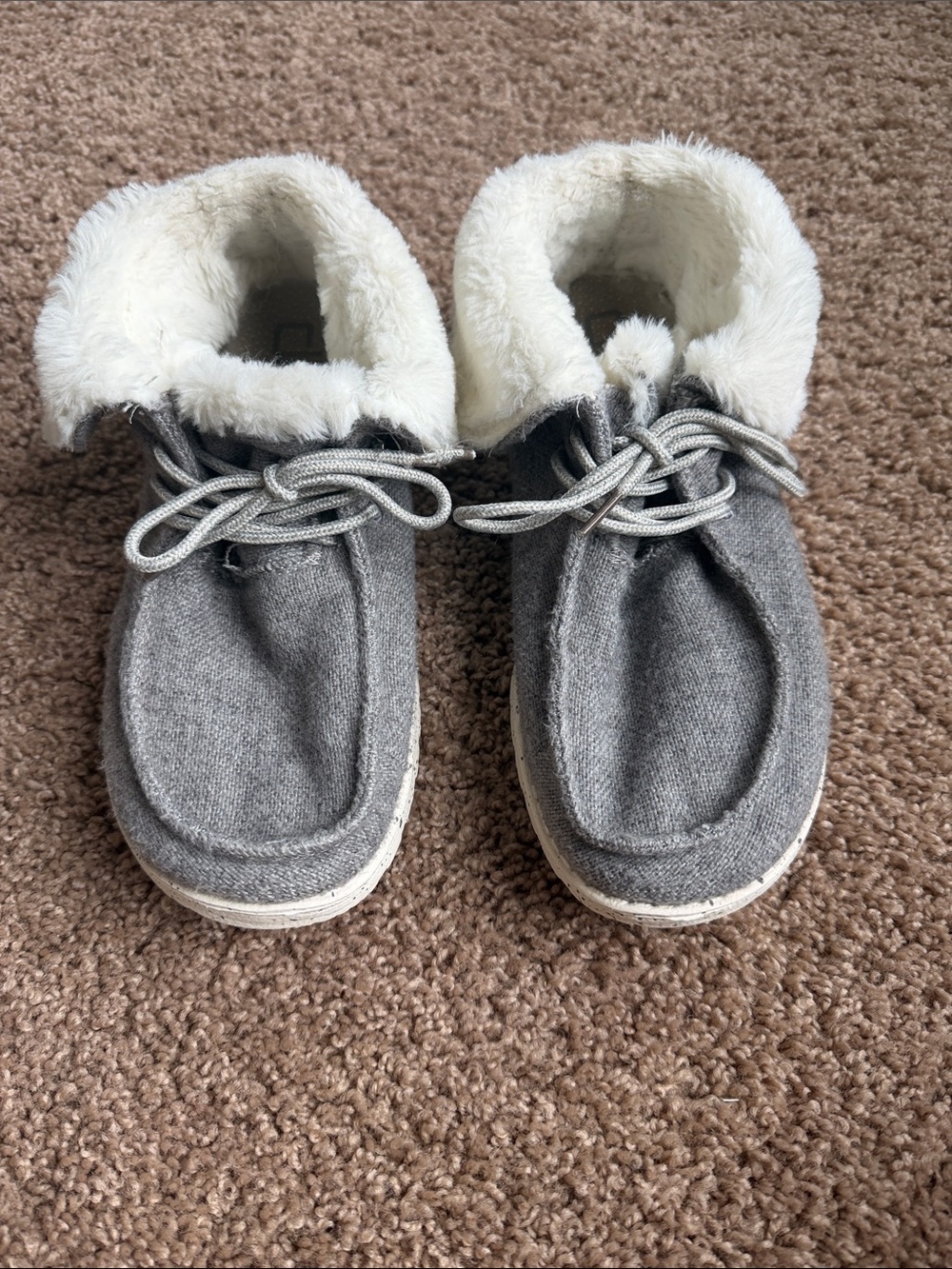 Hey Dude Faux-Fur Lined Grey Slip-On Sneakers Size 7